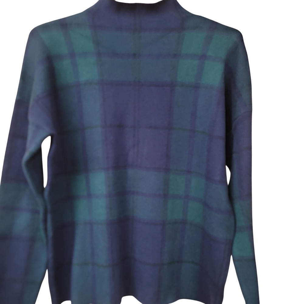 Tahari Womens Navy Blue Teal Green Plaid Tartan Dark Academia Winter Size M